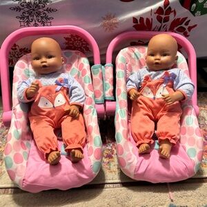 Twin Baby Doll Set with Pink Carriers